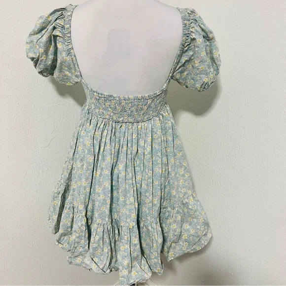 Anthropologie Mable Med Floral Print Puff Sleeve Babydoll Pleated Line Dress EUC - Picture 7 of 11